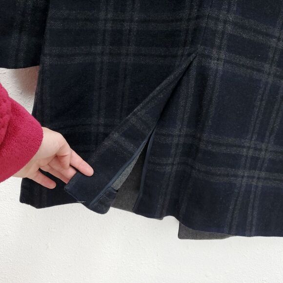 7 For All Mankind Wool Navy Longline Plaid Academia Peacoat - Picture 9 of 15